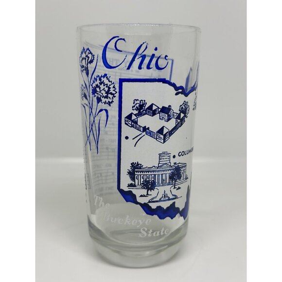 VTG Hazel Atlas Ohio Souvenir Glassware O-Hi-O Song Lyrics Map Graphics Landmark - Picture 3 of 9